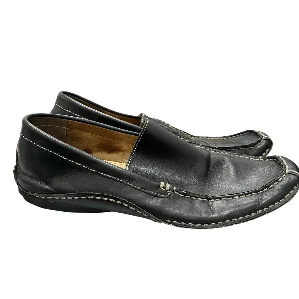 VARESE Black leather loafer moccasin driving shoes Blokecore academia sz 10.5D